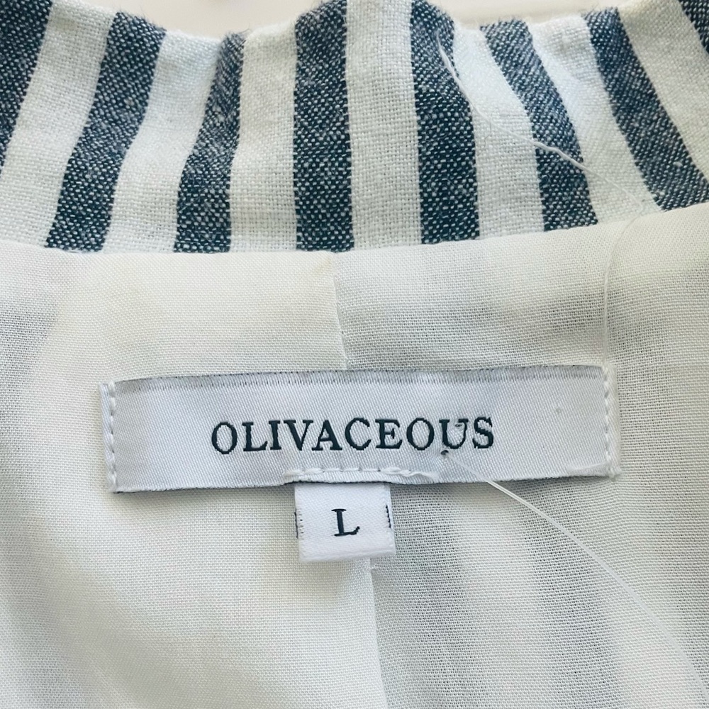 Olivaceous Striped Linen Blazer Size L - Picture 3 of 5